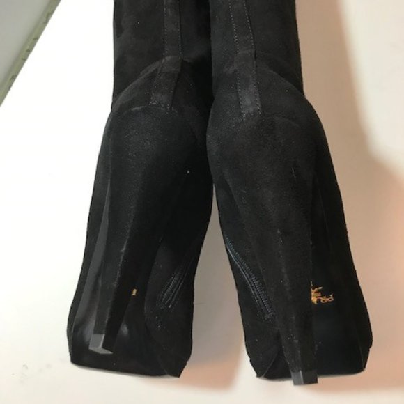 PRADA Black Suede Knee-High Lace-up Platform Boots - Picture 5 of 7